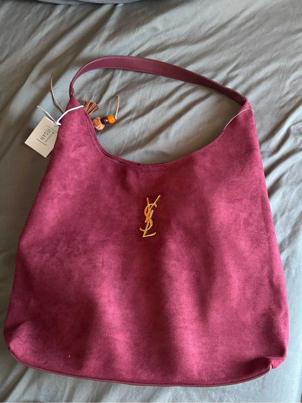 Saint Laurent Inspired Magenta Suede Shoulder Bag with Gold Logo